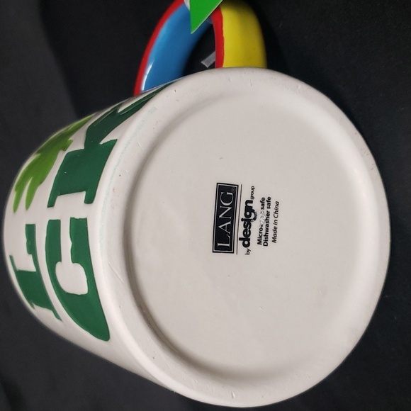 Lang NWT "LUCK" Handpainted Ceramic Mug with Four Leaf Clover - Picture 2 of 6